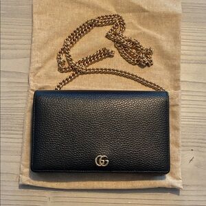 Gucci Black Leather Wallet on Chain